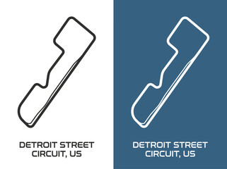 Obraz premium Detroit Street Circuit Racetrack Map Layout, US Grand Prix and IndyCar Course Outline Illustration