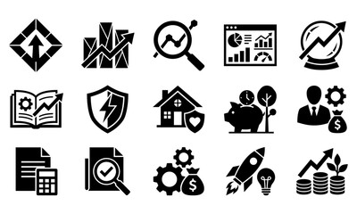 Obraz premium A comprehensive vector set featuring professional business and finance icons for corporate branding marketing and data analysis projects