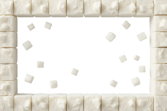 Neat rectangular frame made from white confection cubes