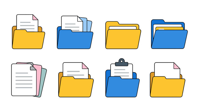 Isometric office folder and document icon set