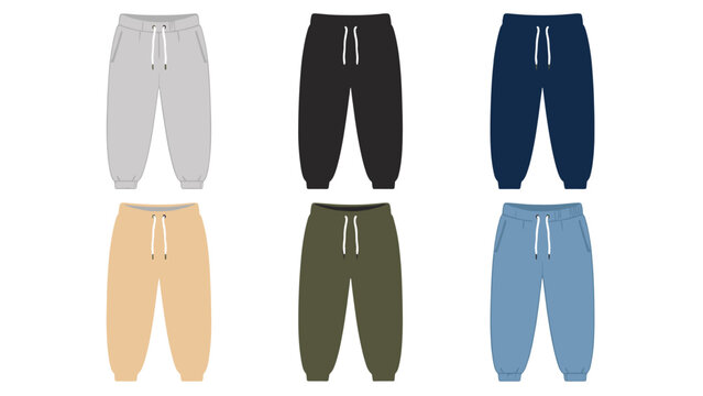 Set of jogger pants in multiple colors with elastic cuffs