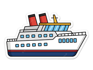 Cartoon cruise ship sticker illustration of an ocean liner for travel and vacation themes © Duruk