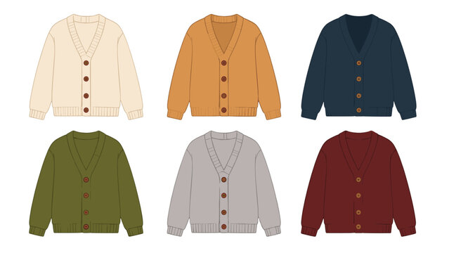 Set of knitted v neck cardigans in assorted solid colors