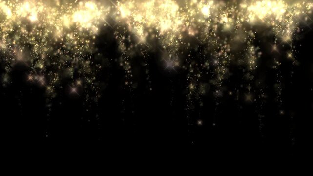 Glittering golden firework burst with falling magic sparks and glowing dust element on a transparent background