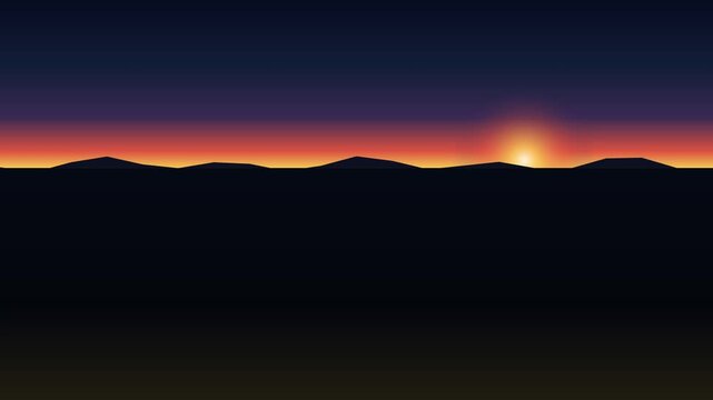 Pixel art sunset over dark mountain silhouettes