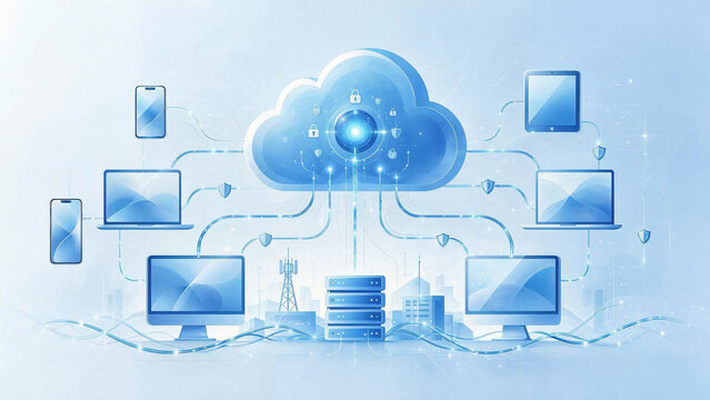 Cloud Computing Network Security and Data Connectivity Illustration