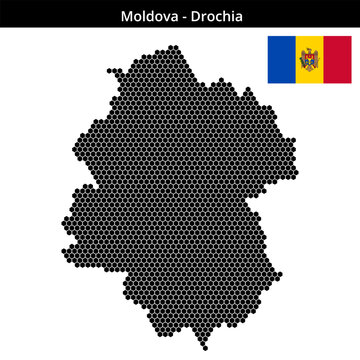 Map of Moldova region Drochia in small hexagonal dots