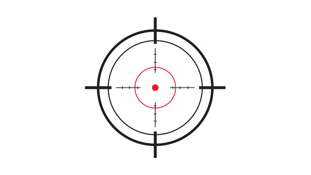 Precision sniper scope crosshair reticle with red center dot crosshair precision military shooting tracking weaponry accuracy isolated background tactical marksman technology bullseye