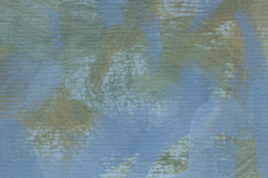 Sophisticated abstract composition combining soft blue, natural green and subtle metallic gold with expressive layered brushwork. A versatile premium backdrop for branding, interiors, fashion and mode