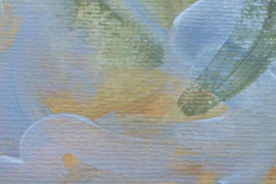 Elegant abstract painted background featuring layered blue, green and muted gold brush strokes with rich tactile texture. Ideal for luxury branding, editorial design, packaging, wall art and creative 