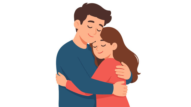 Young couple hugging in a flat vector illustration