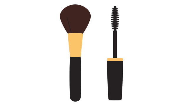 Flat vector makeup brush and mascara wand cosmetic tools