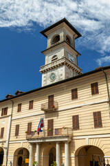 Fototapeta premium Garessio town hall with clock tower, Italian architecture