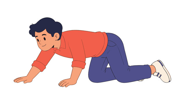 Male character crawling on floor in flat vector style