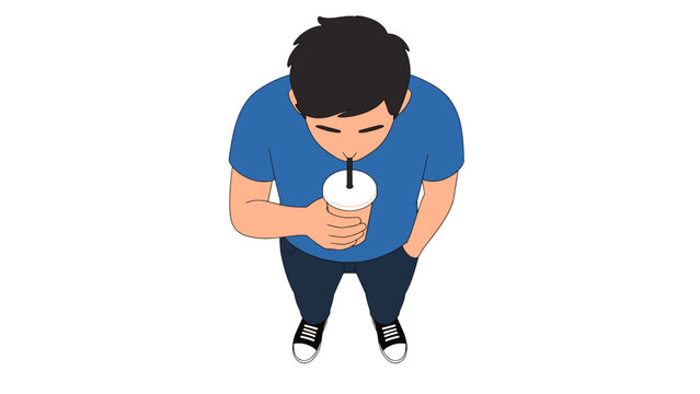 Top view of man drinking from takeaway cup vector illustration