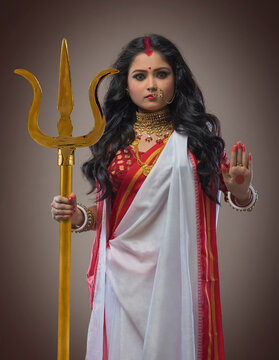 Potrait of a Bengali Married Woman as Goddess Durga ,during Durga puja celebrations