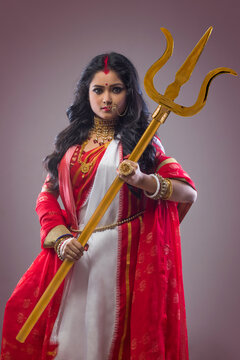 Potrait of a Bengali Married Woman as Goddess Durga ,during Durga puja celebrations