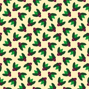 Watercolor illustration pattern with red swiss chard leaves. Seamless flat design on cream background. Perfect for packaging, textile, wrapping paper, scrapbook, and card design.
