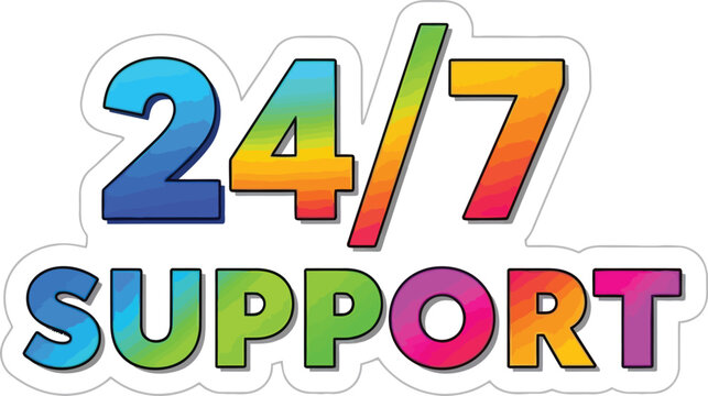24 7 support colorful gradient sticker label with twenty four, customer