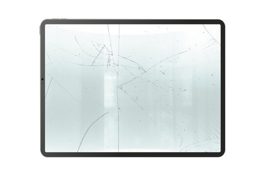 tablet on a transparent background in PNG format with a broken glass effect