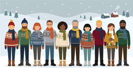 Fototapeta premium Diverse People Standing Vector Illustration Set for Web Landing Page and Graphic Design