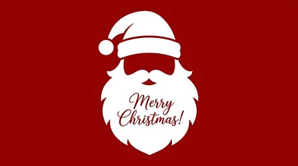 Obraz premium Minimalist santa claus face icon with a festive merry christmas greeting on a solid deep red background