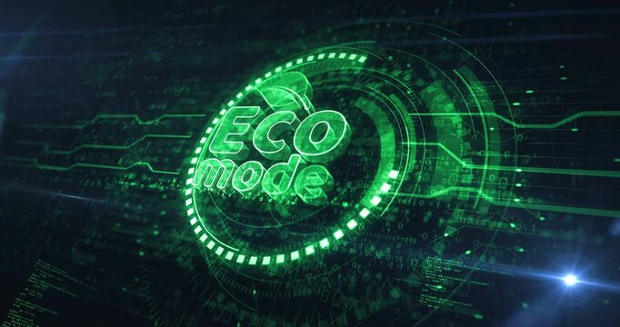 Eco mode and ecology friendly symbol digital concept. Cyber technology and computer background abstract 3d animation. Seamless and loopable.