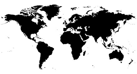 World map silhouette against a white background geographical representation in black and white © Imdadul_Studio