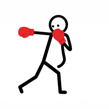 Boxer stick figure wearing red gloves performs a punch move against a plain white background.