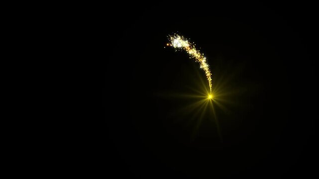 Golden glittering light tail with sparkling shooting star trail, glowing glitter particles, magical shimmer effects, luxury bokeh lights on black background ultra HD 4K