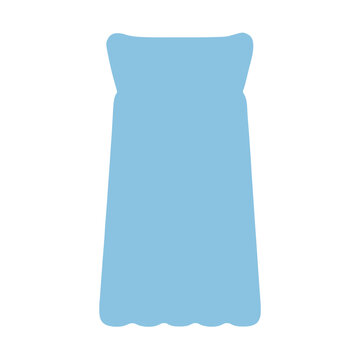 Light blue inflatable pool mattress vector icon showing a tall ribbed air bed with rounded headrest top, isolated flat illustration for summer recreation and swimming pool design projects