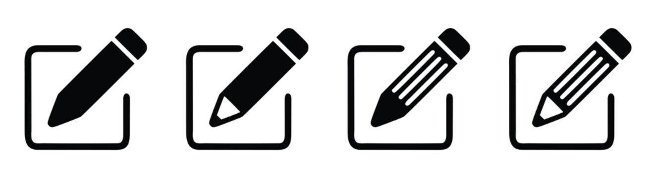 pencil with square line and solid icons, write message and compose document symbol vector