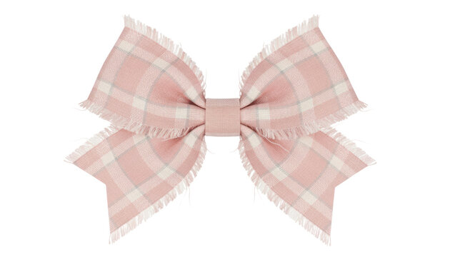 Vintage pink gingham bow ribbon, plaid fabric hair bow, isolated clipart style decorative accessory for invitations