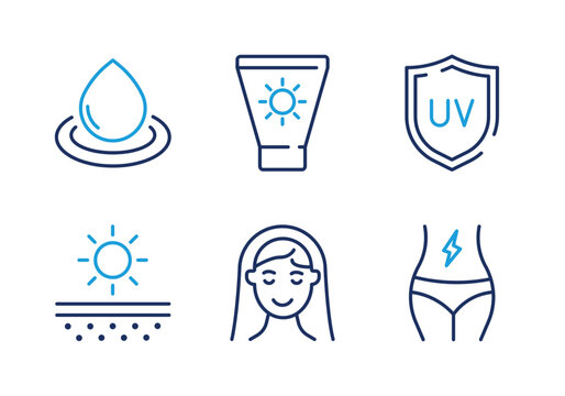Skin Care and Protection thin line icon set. Minimal web icons