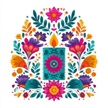 Vibrant floral folk art illustration.