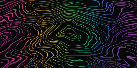 Flowing rainbow contour map lines abstract graphic with gradient abstract topographic colorful background geography spectrum technology visualization geometric creative backdrop elevation © MOHAMAD