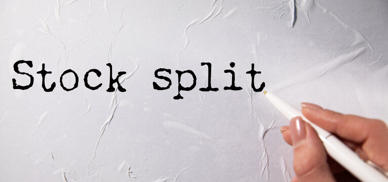 Conceptual words stock split written on white paper