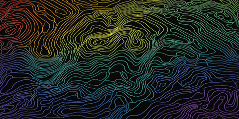 Rainbow contour map style background with flowing lines gradient abstract topographic colorful background geography spectrum technology visualization geometric creative backdrop elevation © MOHAMAD