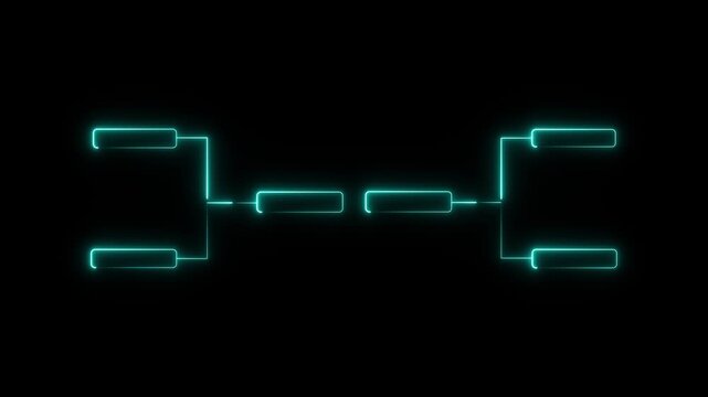 glowing neon or outline championship single elimination tournament bracket or tree diagram isolated on neon . Fields for 8 players or teams, 4 from each side. It is suitable for all kinds of sports