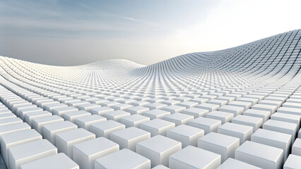 Naklejka premium Abstract white 3D cubes background. Geometric digital landscape with modern block pattern.