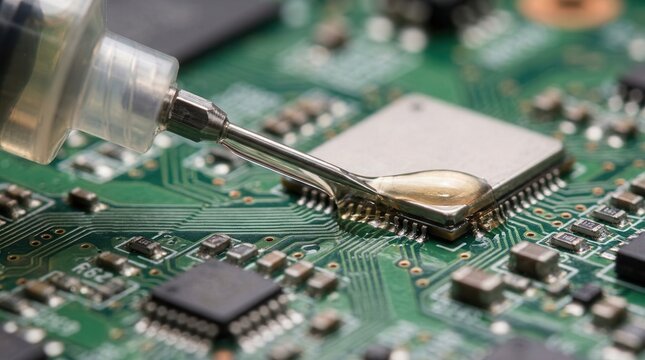 Precision Application of Thermal Paste on a Microchip Processor for Advanced Electronic Circuit Board Cooling and Optimal Hardware Performance in Modern Computing Systems