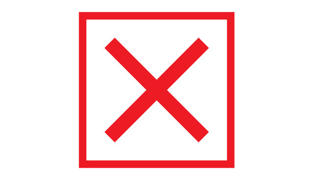 Simple red square with an internal x cross sign as a rejection symbol rejection negative abstract incorrect prohibited minimalist notification isolated background