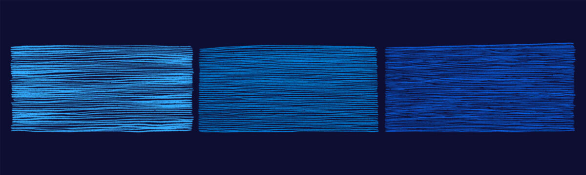 Abstract ocean lines with flowing water texture. Hand drawn sea in blue watercolor strokes create marine pattern with ripple effect and fluid motion. Vector scribble collection on black backdrop