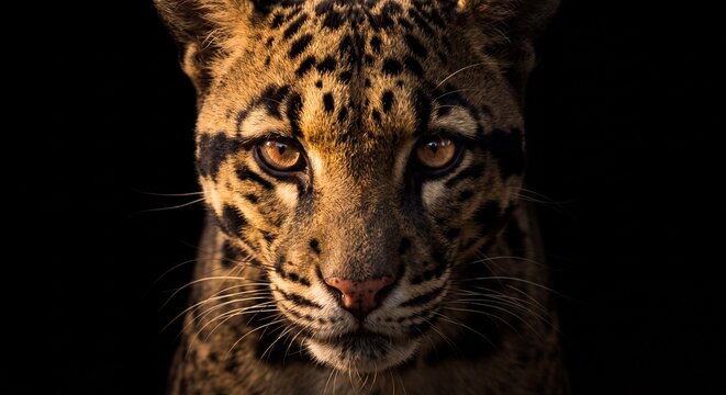 Clouded Leopard Portrait on Black Background