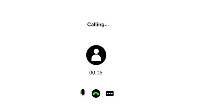 Incoming and Outgoing Phone Call User Interface Animation with Calling Timer and Call Icons Isolated on Dark, White, and Green Screen Chroma Key Backgrounds