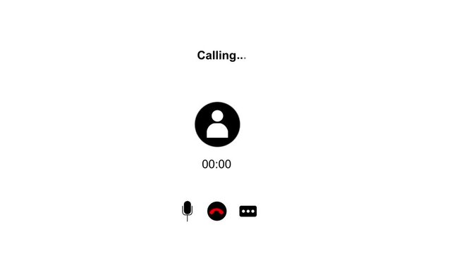 Incoming and Outgoing Phone Call User Interface Animation with Calling Timer and Call Icons Isolated on Dark, White, and Green Screen Chroma Key Backgrounds