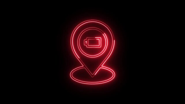 Battery Location Marker Icon Animation with Glowing Lines on Black Background