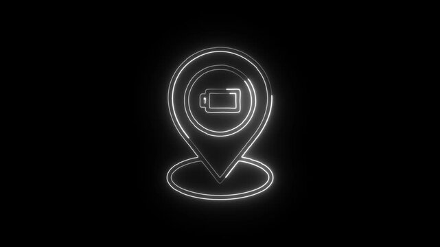 Battery Location Marker Icon Animation with Glowing Lines on Black Background