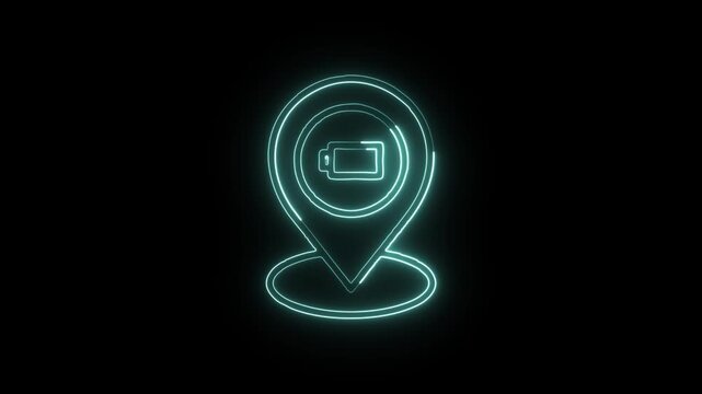Battery Location Marker Icon Animation with Glowing Lines on Black Background