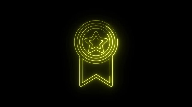 Award Ribbon Star Icon Animation with Glowing Lines on Black Background